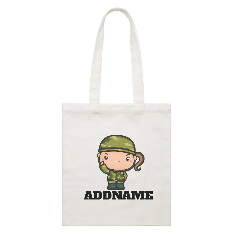 Waterproof Canvas Messenger Bag for Commuting in All WeatherBirthday Battle Theme Army Soldier Girl Addname White Canvas Bag