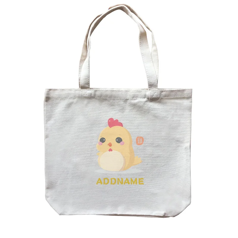 Large Capacity Canvas Tote Bag for Grocery Shopping with Reinforced HandlesChinese New Year Cute Twelve Zodiac Animals Chicken Addname Canvas Bag