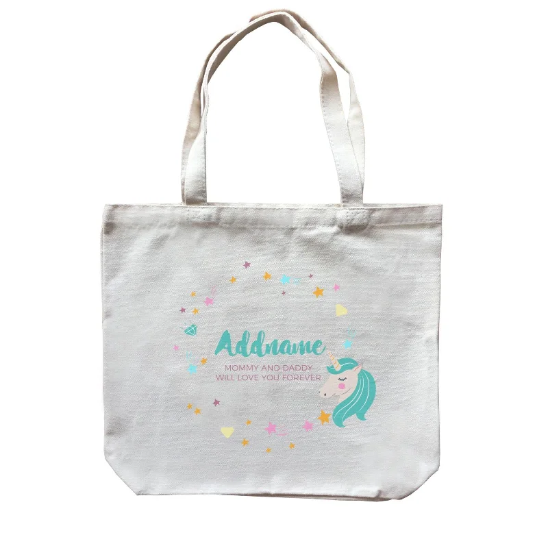 Multicolor Striped Canvas Tote Bag for Beach TripsCute Green Unicorn with Star and Diamond Elements Personalizable with Name and Date Canvas Bag