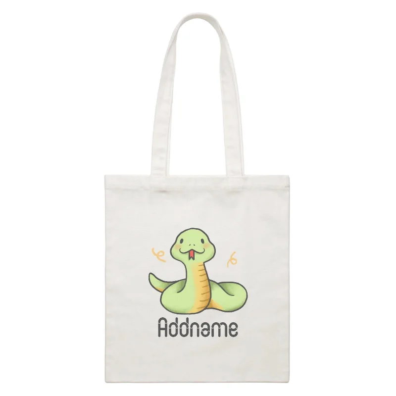 Customizable Canvas Tote Bag for Brand PromotionCute Hand Drawn Style Snake Addname White Canvas Bag