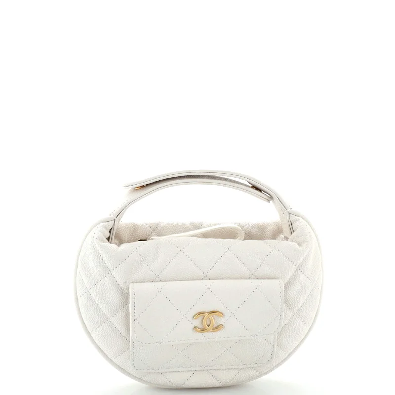 Studded Women's Hobo Bags in Silver for a Punk - Inspired StyleFront Pocket Hobo Pouch Quilted Caviar Mini