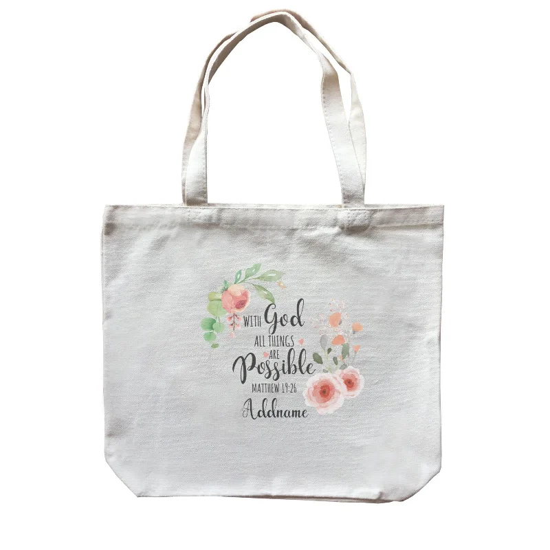 Rustic Brown Canvas Duffle Bag for Weekend GetawaysGods Gift With God All Things Are Possible Matthew 19.26 Addname Canvas Bag