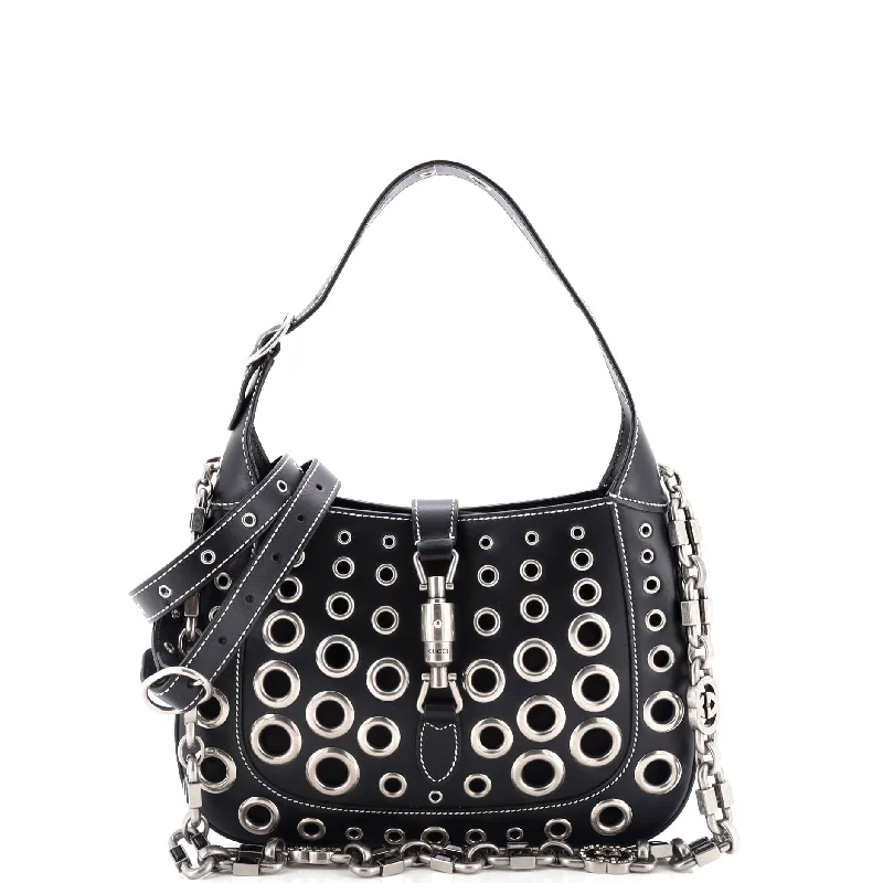 Convertible Women's Hobo Bags that Can Be Worn as a Backpack in GrayJackie 1961 Hobo Leather with Eyelet Detail Small