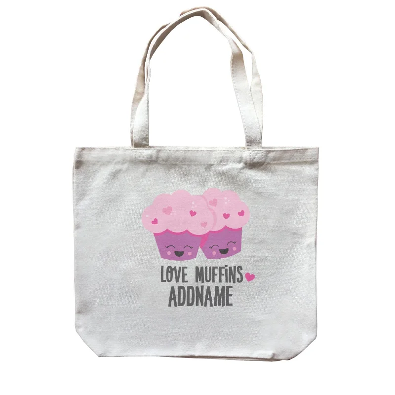 Multicolor Striped Canvas Tote Bag for Beach TripsLove Food Puns Love Muffins Addname Canvas Bag