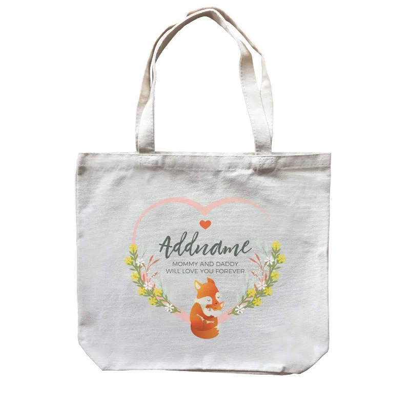 Canvas Art Supply Bag with Adjustable Dividers for ArtistsLoving Mother and Baby Fox in Heart Personalizable with Name and Text Canvas Bag