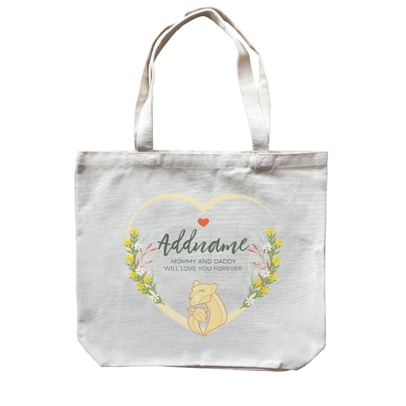 Foldable Canvas Shopping Bag for Easy Storage in Your CarLoving Mother and Baby Lion in Heart Personalizable with Name and Text Canvas Bag