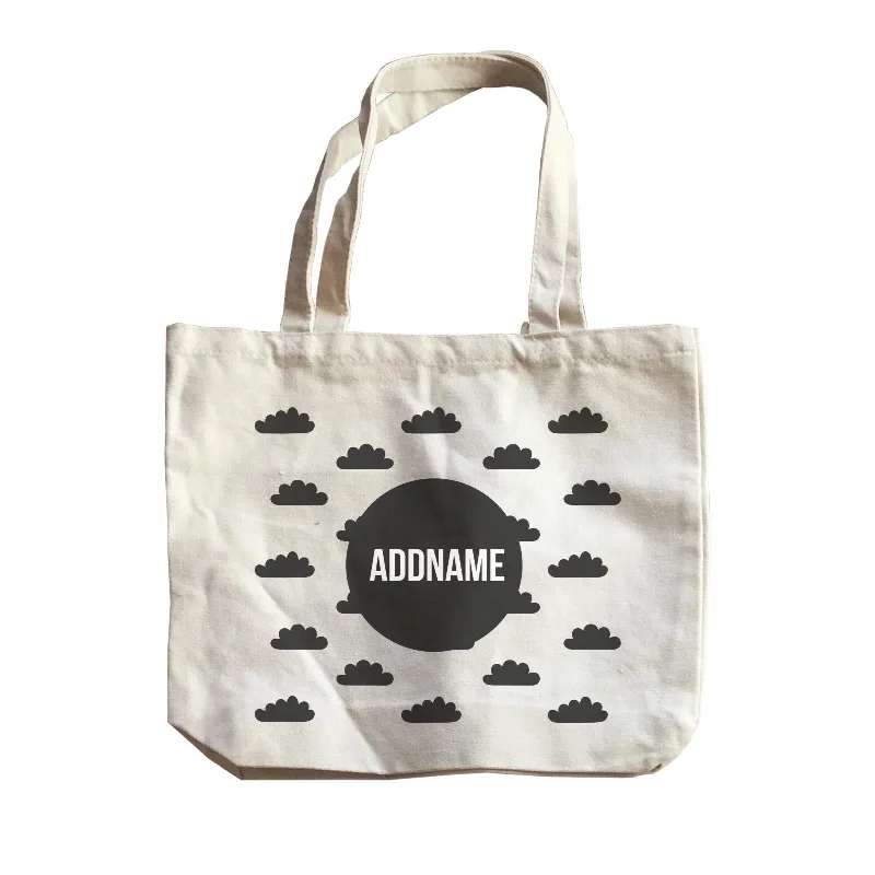 Multicolor Striped Canvas Tote Bag for Beach TripsMonochrome Black Circle with Clouds Addname Canvas Bag