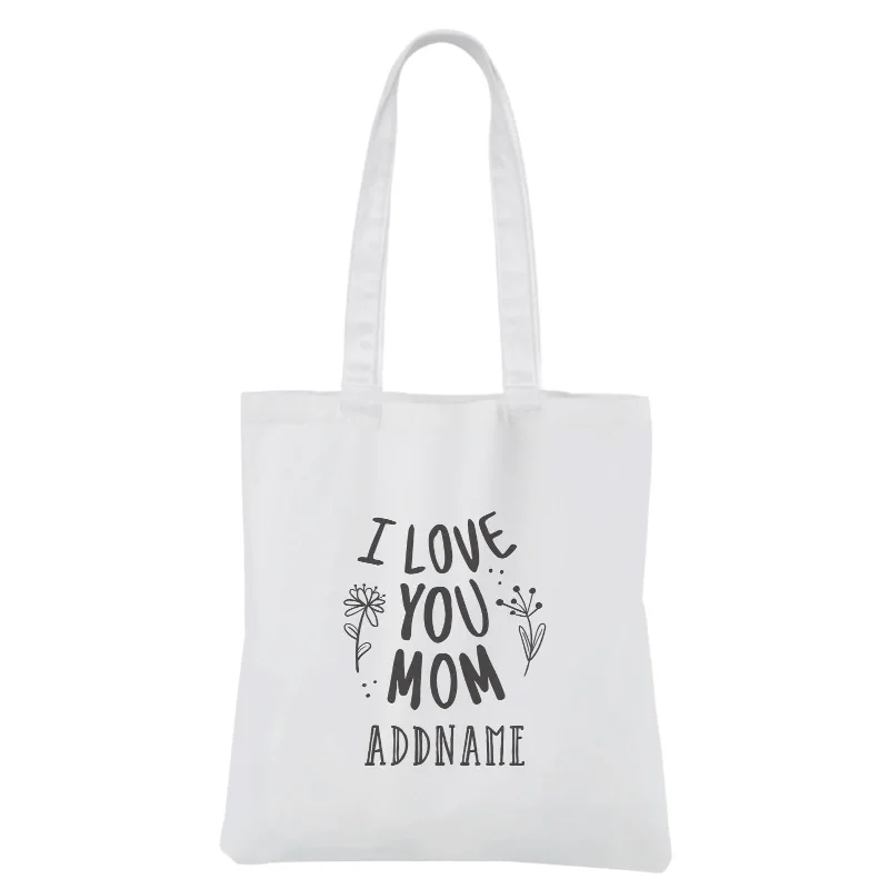 Canvas Drawstring Backpack for Gym and Workout Gear[MOTHER'S DAY 2021] I Love You Mom Flower White Canvas Bag