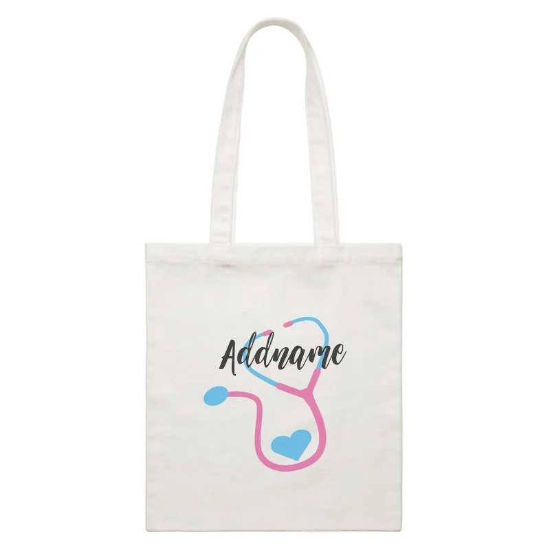 Canvas Beach Bag with Mesh Pockets for Sand - Free DryingNurse Quotes Cute Stethoscope Vector Addname White Canvas Bag