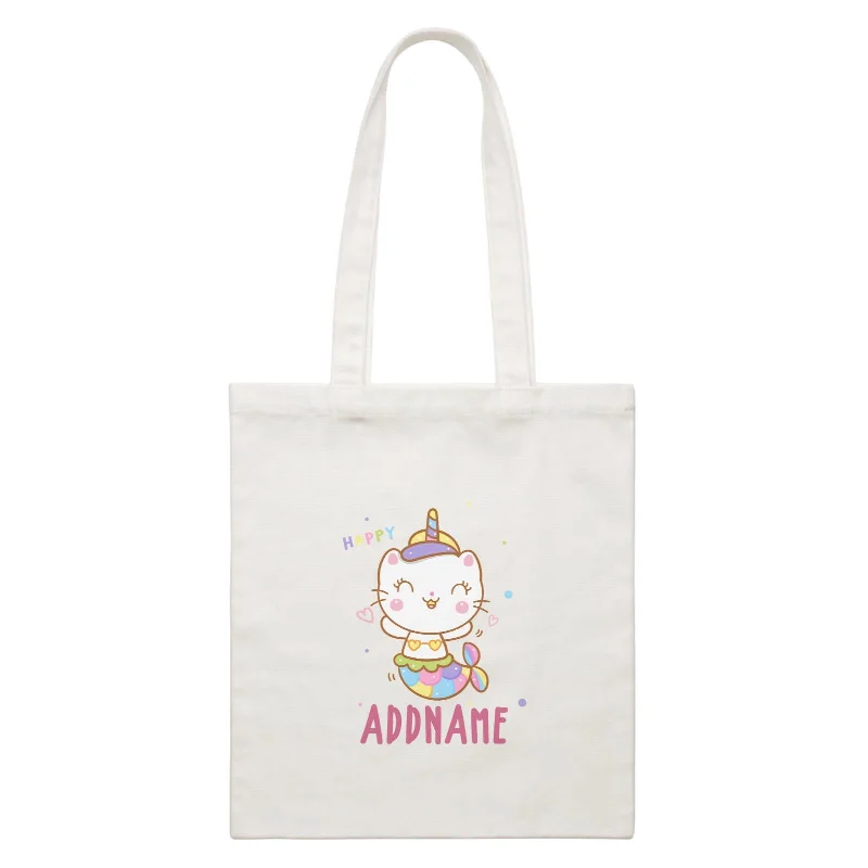 Heavy - Duty Canvas Tool Bag with Multiple Compartments for DIY EnthusiastsUnicorn And Princess Series Cute Happy Cat Mermaid Addname White Canvas Bag