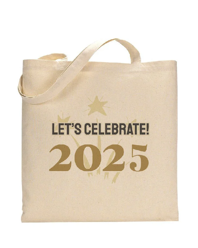 Faux Fur - Trimmed Tote Bag in White for a Cozy Winter LookLet's Celebrate 2025 Tote Bag - New Year's Tote Bags