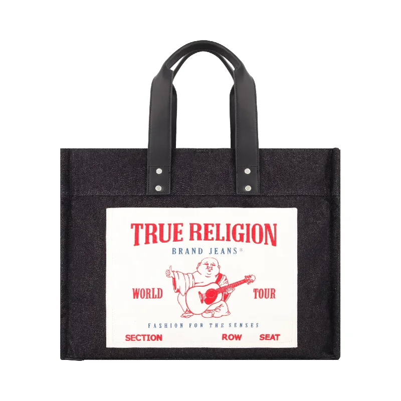 Tote Bag with RFID - Blocking Pocket in Black for Protecting Your Cards and InformationTrue Religion Large Washed Black Denim Tote