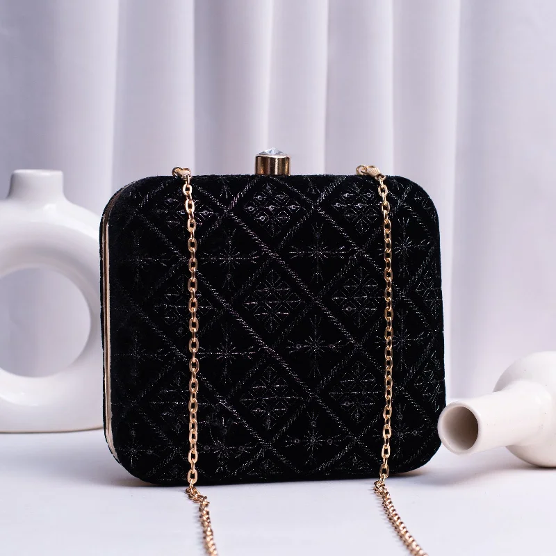 Women's Studded Leather Evening Bag in Black for Rock - n - Roll NightsArtklim Black Based Thread Work Embroidery Clutch