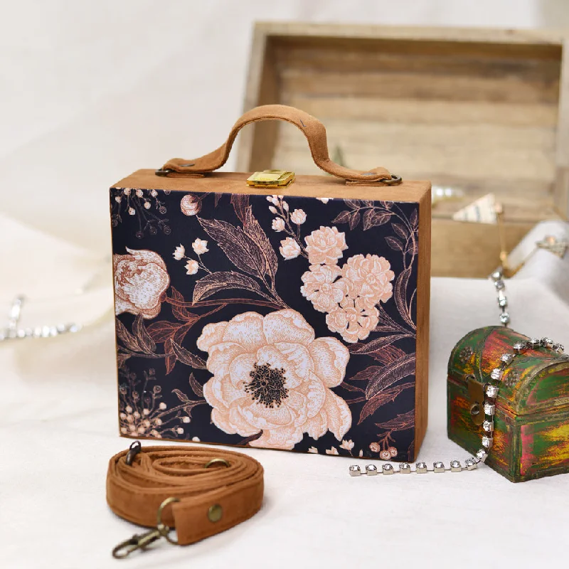 Women's Metallic Leather Clutch in Rose Gold for Valentine's DateArtklim Black Floral Print Suitcase Style Clutch Bag