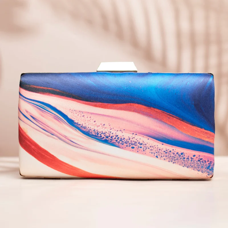 Geometric - Patterned PVC Evening Bag in Multicolor for Trendy Nights OutArtklim Blue And Pink Printed Clutch