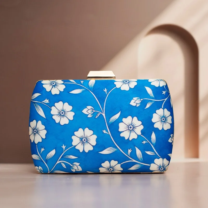 Floral - Printed Satin Clutch in Pink for Spring GalasArtklim Blue and White Floral Printed Clutch