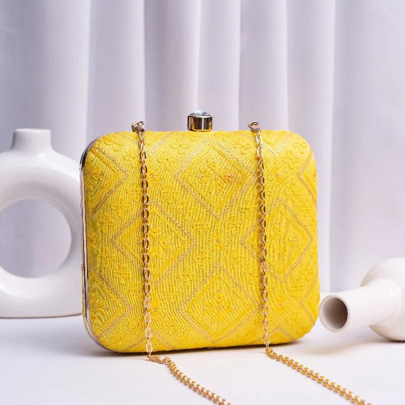 Mirrored Clutch in Silver for Futuristic - Themed GatheringsArtklim Yellow Based Sequins Embroidery Clutch