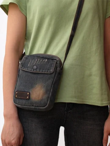 Suede Crossbody Bag in Olive Green for Fall Fashion StatementsBlue Denim Small Side Bag Mens Denim Vertical Phone Shoulder Bags Vintage Denim Mini Crossbody Bag For Women