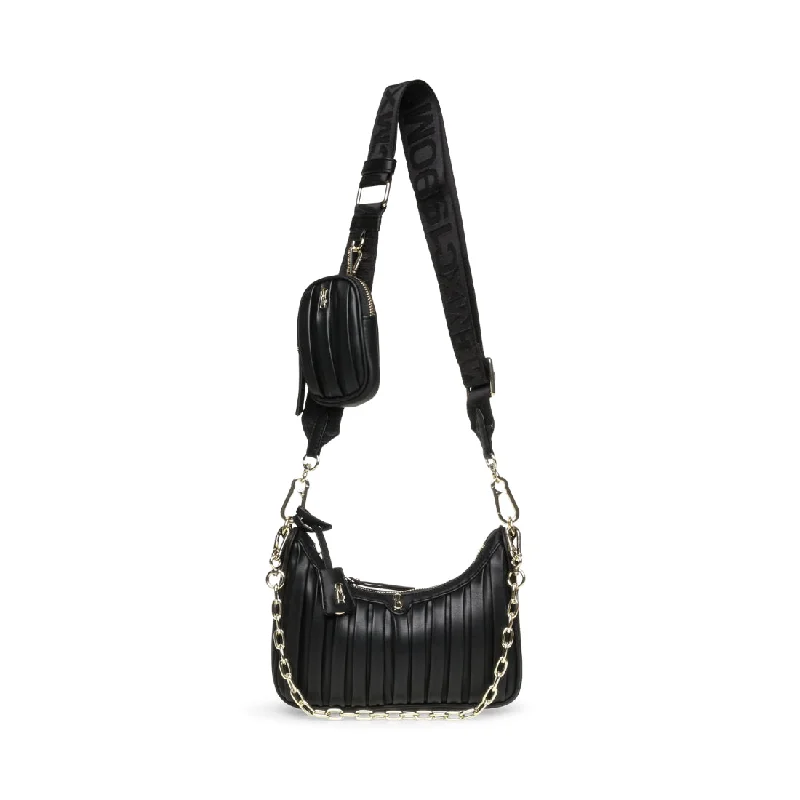 Crossbody Shoulder Bag in Black Leather with Gold Hardware for Night OutsBZARINA BLACK