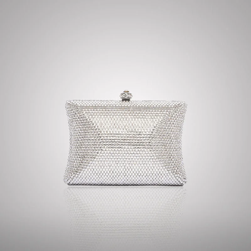 Leather Clutch with Chain Strap in Black for Cocktail PartiesElegant Rectangular Swarovski Clutch | C830