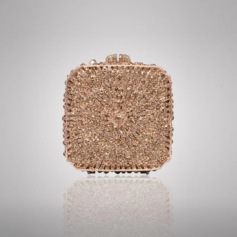 Women's Metallic Leather Clutch in Rose Gold for Valentine's DateElegant Beige Swarovski Crystal Clutch | C910