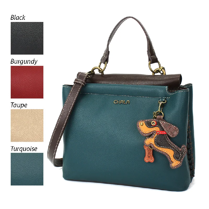 Women's Handle Bags with a Hidden Pocket for Valuables in KhakiCharming Satchel - Wiener Dog