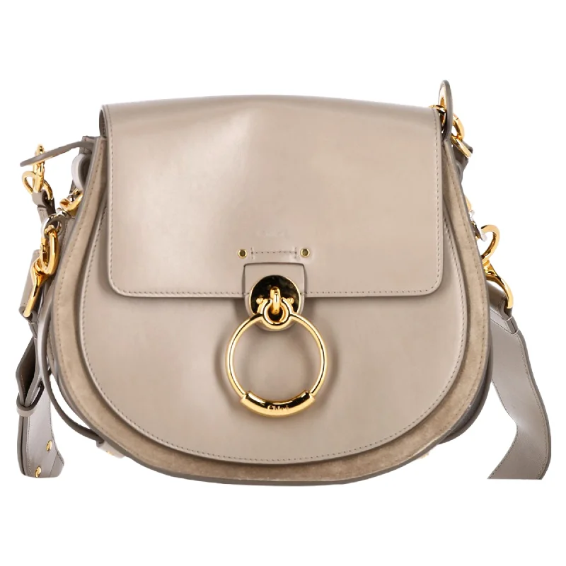 Medium - sized Canvas Crossbody Bag in Beige with Floral Print for Spring OutingsChloé Small Tess Bag in Grey Leather and Suede