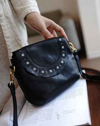 Women's Mini Crossbody Bag in Pink Velvet with Rhinestone Accents for Girls' Nights OutClassic Black Leather Small Hollow Flower Shoulder Bag Women Flowers Crossbody Bag for Women