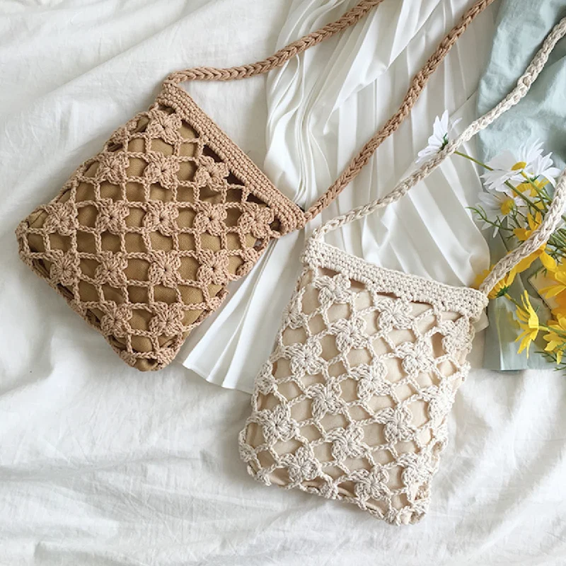 Straw Crossbody Bag in Natural Color for Beach Vacations and Summer DaysElena Handbags Crochet Shoulder Crossbody Bag