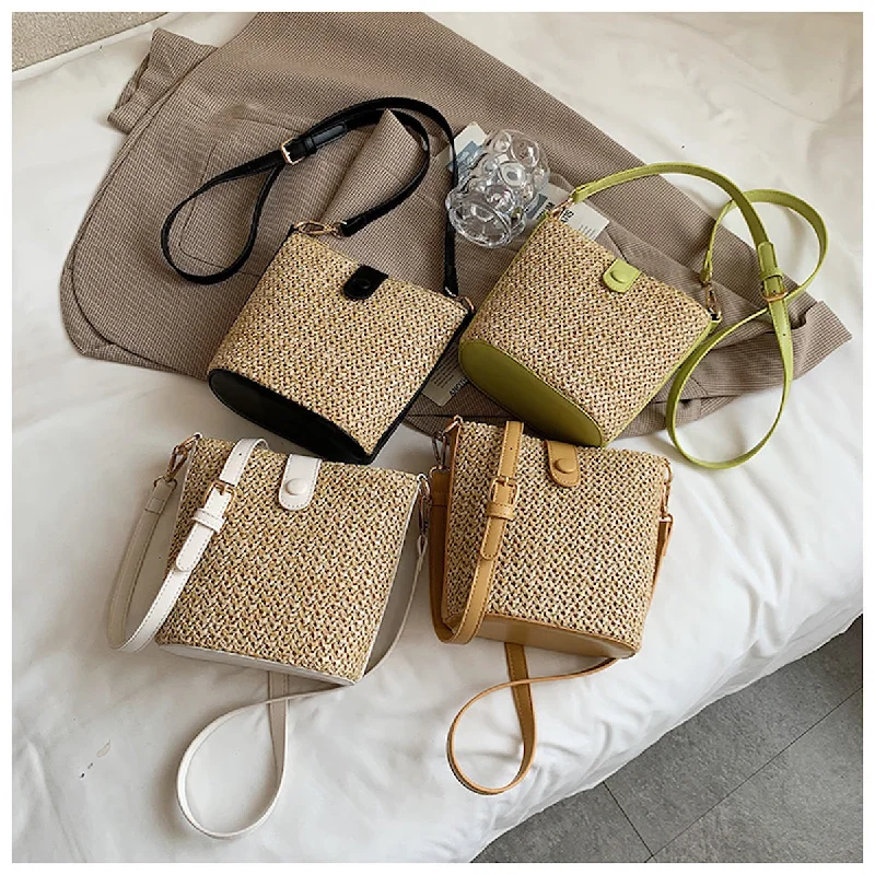 Straw Crossbody Bag in Natural Color for Beach Vacations and Summer DaysElena Handbags Crossbody Leather and Straw Bag