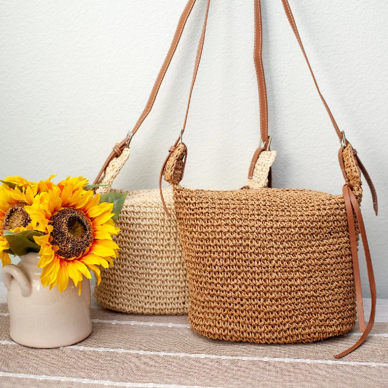 Leather - Trimmed Denim Crossbody Bag in Blue for a Vintage - Inspired LookElena Handbags Straw Woven Crossbody Bag With Tassle