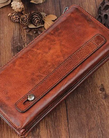 Genuine Leather Mens Cool Long Leather Wallet Zipper Wristlet Clutch Wallet