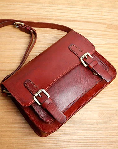 Women's Crossbody Bag with Zippered Pocket on the Back in Red for SecurityGenuine Leather Women Cute Shoulder Bag Satchel Bag Crossbody Bag Girl Leather Purse