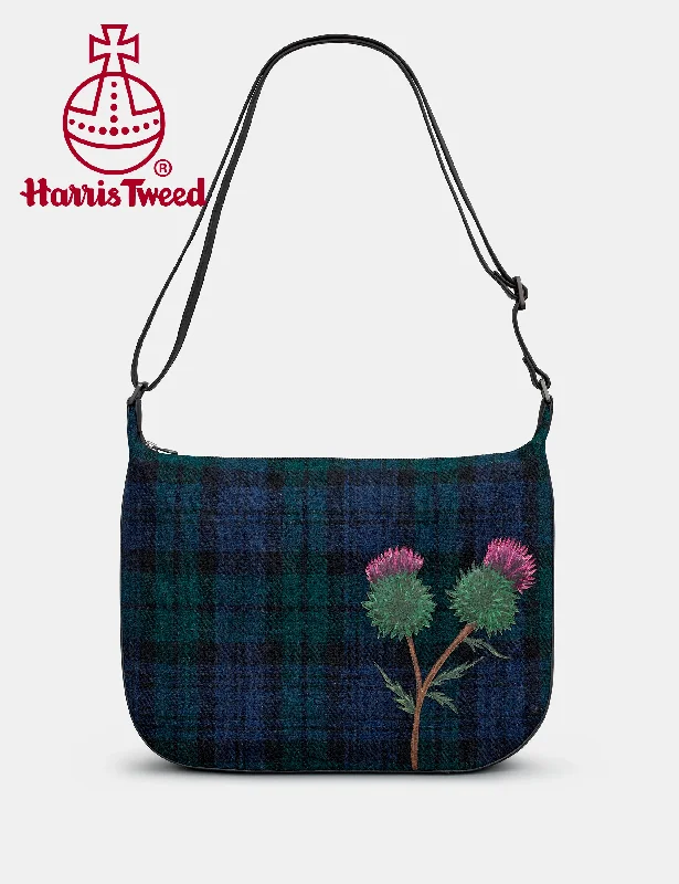 Women's Shoulder Bag with Zippered Pockets in Orange for SafetyHighland Thistle Harris Tweed & Leather Hobo Bag