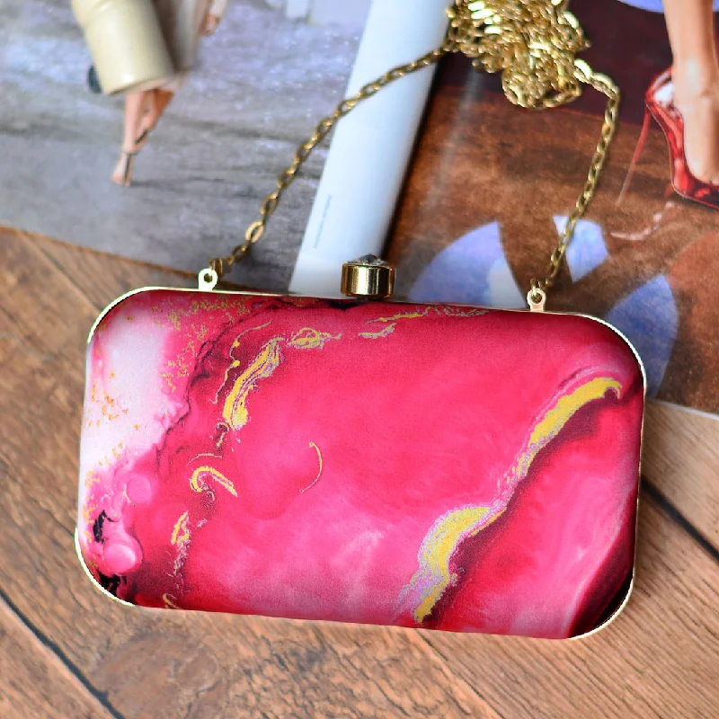 Floral - Printed Satin Clutch in Pink for Spring GalasHot Pink Resin Print Clutch