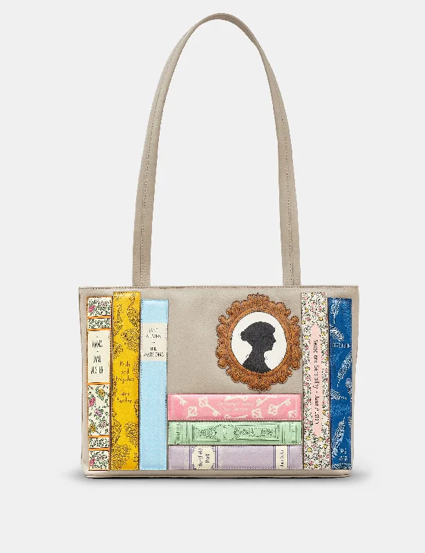 Metallic Shoulder Bag in Gold for Special OccasionsJane Austen Bookworm Warm Grey Leather Shoulder Bag