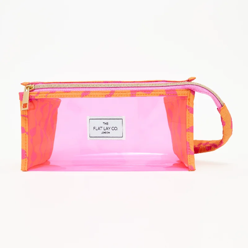 Expandable Women's Makeup Bags in Gray for Carrying Extra CosmeticsJelly Flat Lay Makeup Box Bag - Orange Squiggle