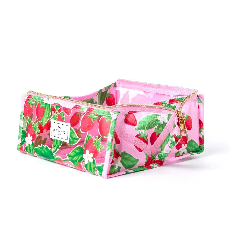 Recycled Material Women's Makeup Bags in Earth Tones for an Eco - Friendly ChoiceJelly Flat Lay Makeup Box Bag - Summer Strawberries