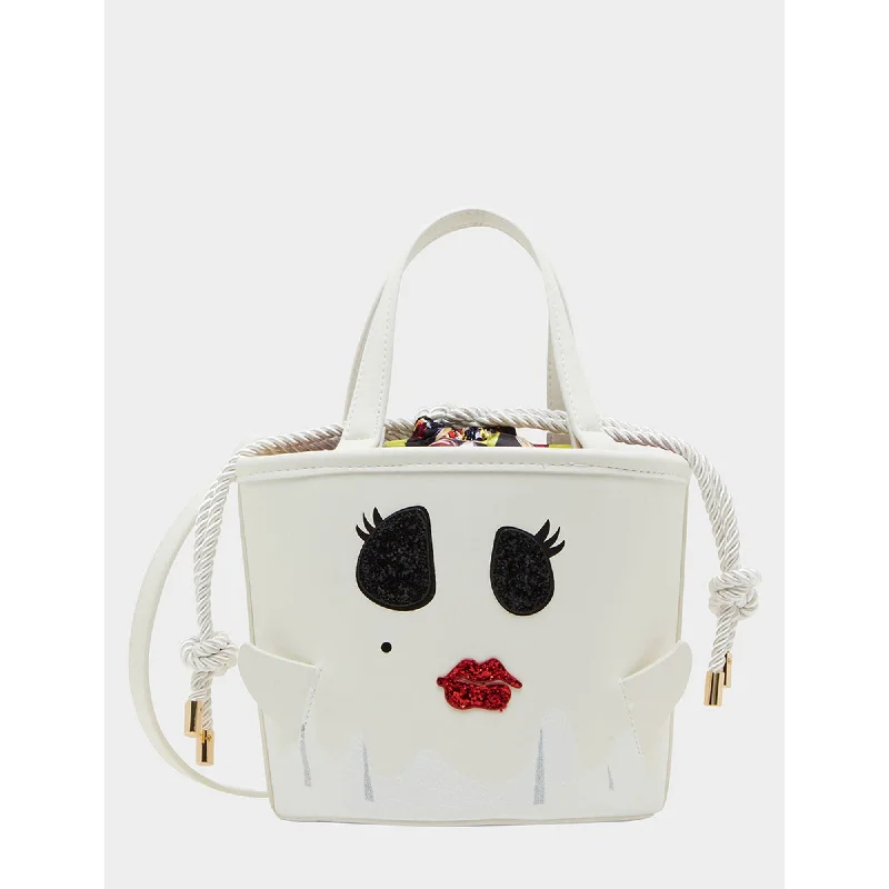 Metallic Crossbody Bag in Silver for New Year's Eve and Special CelebrationsKitsch Gimmie Candy Ghost Bucket Bag White