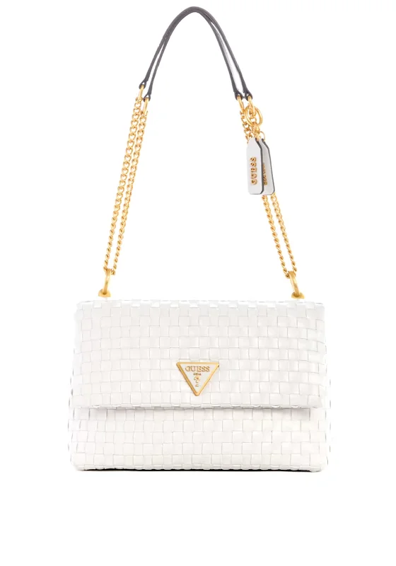 Women's Crossbody Bag with Magnetic Closure in White for Quick AccessGuess Lisbet Woven Crossbody, Stone