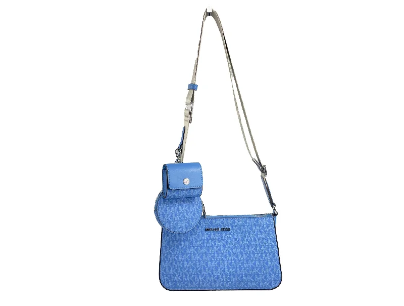 Straw Crossbody Bag in Natural Color for Beach Vacations and Summer DaysMichael Kors Michael Kors Jet Set Signature PVC Crossbody Tech Attachment Bag Purse Women's blue