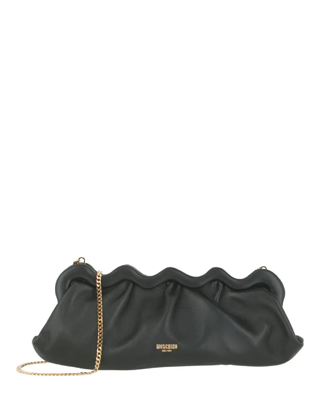 Women's Studded Leather Evening Bag in Black for Rock - n - Roll NightsMorphed Logo Applique Clutch