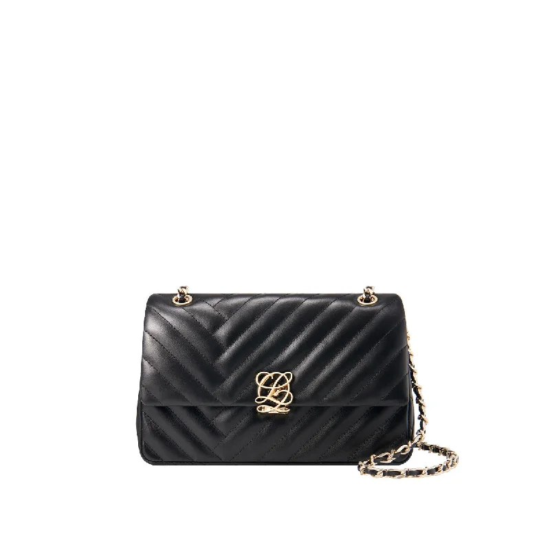 Crossbody Shoulder Bag in Black Leather with Gold Hardware for Night OutsL-QUILTING One shoulder bag - Black