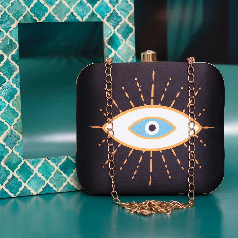 Pearl - Embellished Clutch in Cream for Bridal ShowersOrange-White Evil Eye Printed Clutch