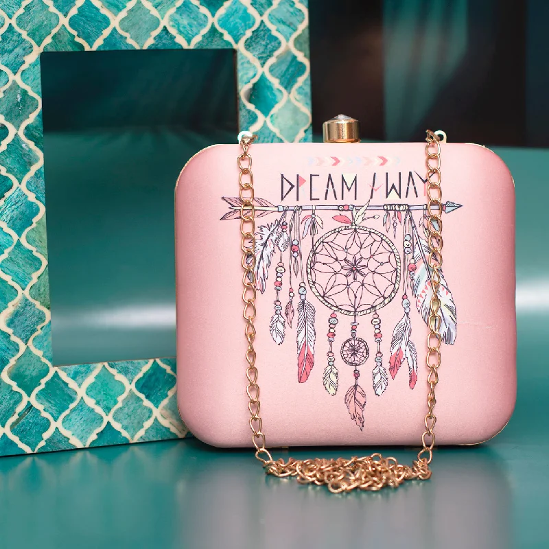 Mirrored Clutch in Silver for Futuristic - Themed GatheringsPink Dream Catcher Printed Clutch