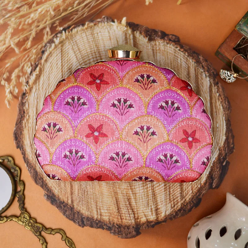 Floral - Printed Satin Clutch in Pink for Spring GalasPink Orange Moon Clutch