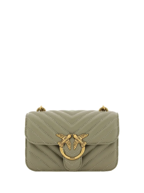 Shoulder Bag with Chain Strap in Silver for a Trendy AppearancePINKO Chic Mini Love Bell Shoulder Bag in Noce Green