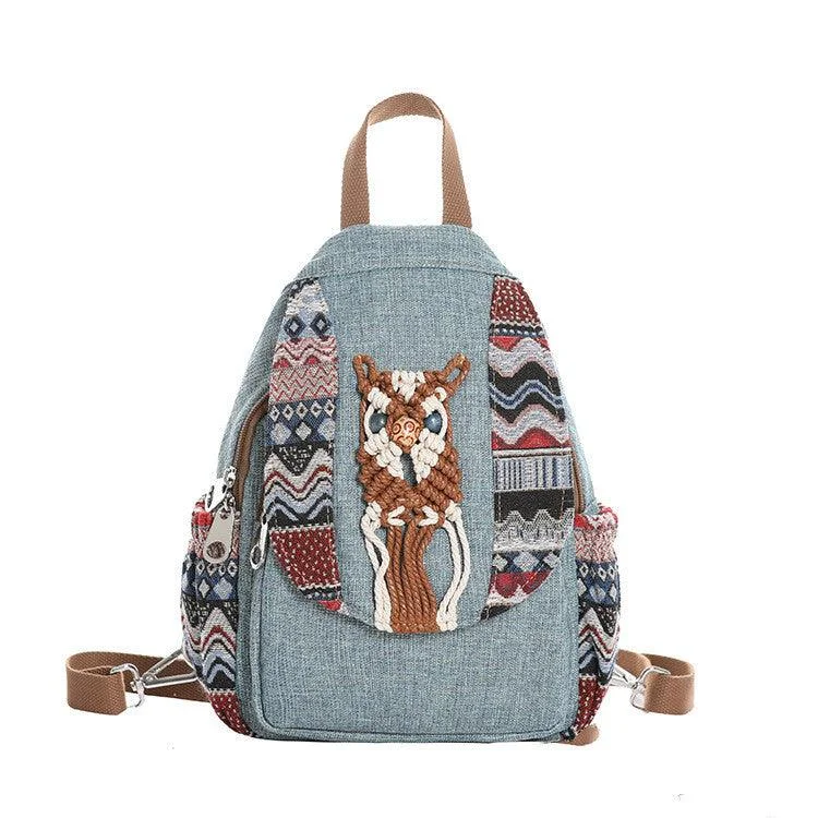 Sports - Specific Women's Backpacks in Gray with Shoe Compartments for Gym GoersShoulder canvas tassel hand-woven chest bag