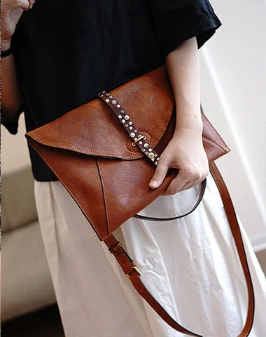 Women's Small Leather Crossbody Bag in Black with Gold Hardware for Evening PartiesBrown Envelope Leather Shoulder Bag Large Clutch Women Crossbody Purse for Women