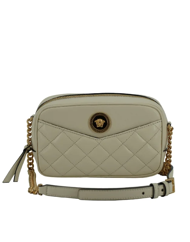 Shoulder Bag with Geometric Pattern in Multicolor for a Contemporary StyleVersace Elegant White Lamb Leather Camera Bag